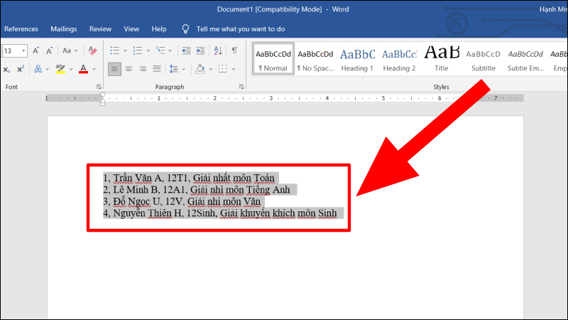 Tiến hành bôi đen văn bản cần chuyển đổi